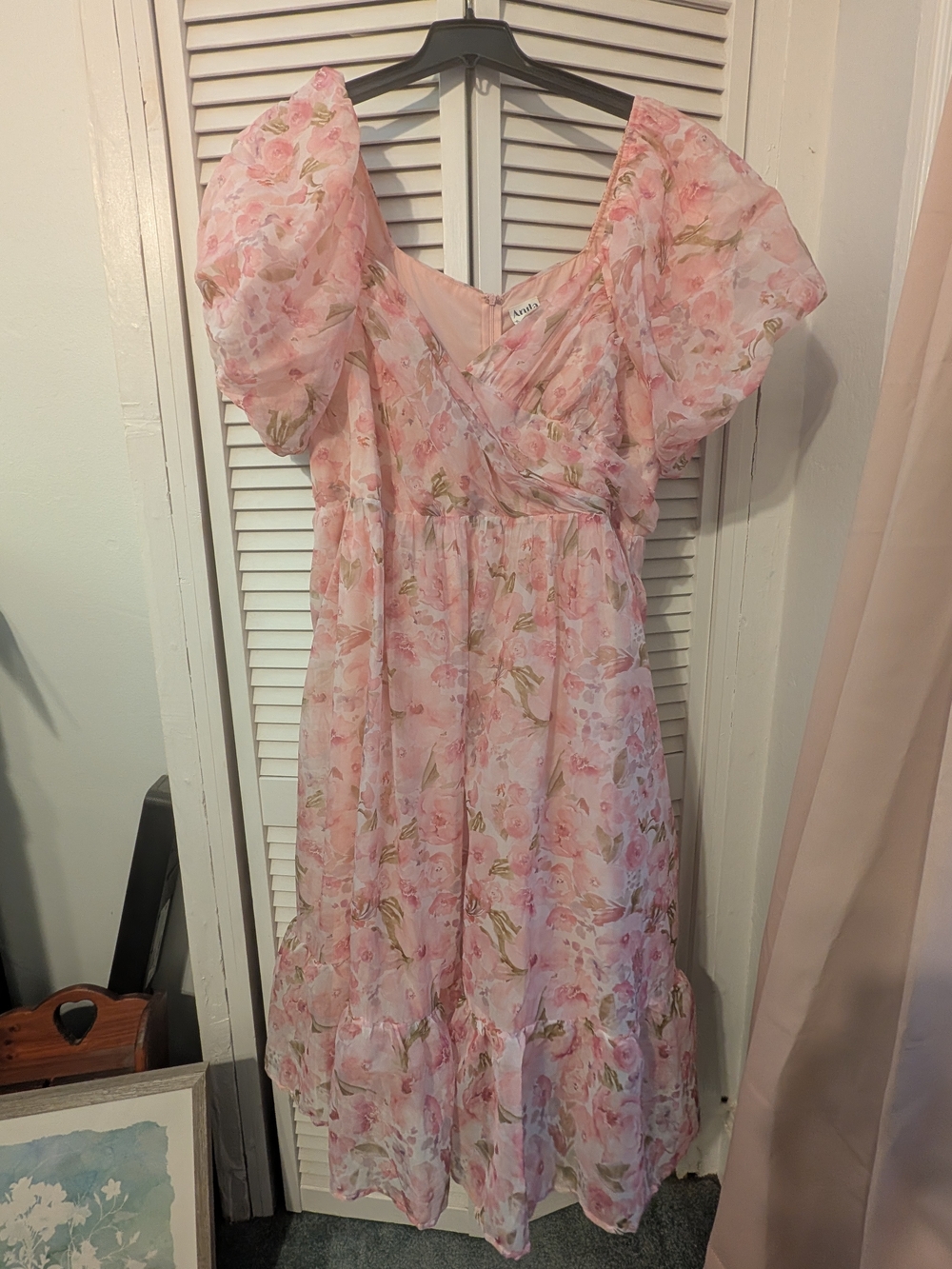 ARULA Pink Floral Puff-Sleeve Maxi Dress